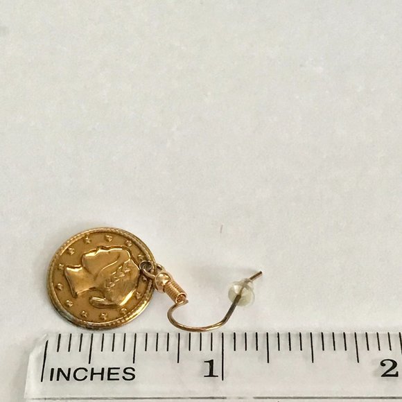 Vintage French Italian Coin Earrings Dangle Gold Plated Wire France Italy Lady - Picture 8 of 9
